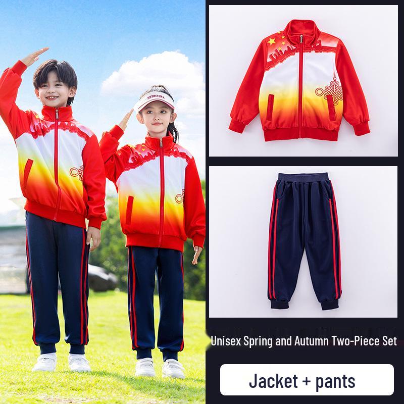 Kinder Sportbekleidung Dreiteiliges Set für Frühling/Herbst: Grundschul- & Kindergartenuniform im chinesischen Stil