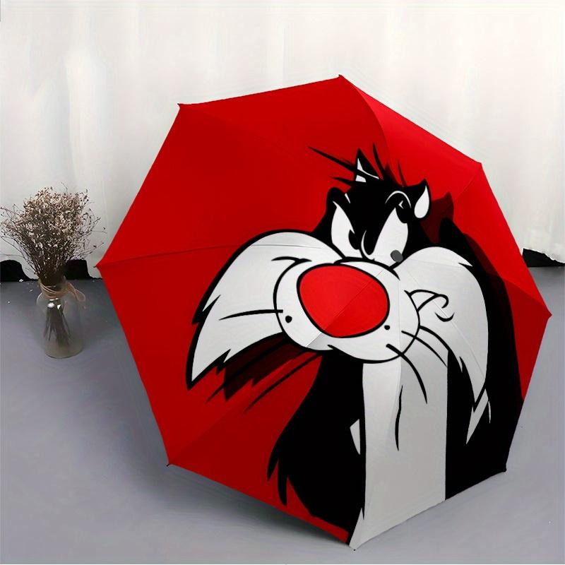 1PC Looney Tunes Sylvester Cat Automatic Open/Close Umbrella - Compact Travel Umbrella, 8-Rib Heavy-Duty Construction, Ideal Gift A0828140