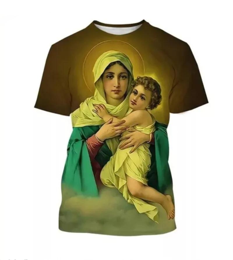Mode Notre-Dame de Guadalupe Vierge Marie Imprimé T-shirts pour femmes Manches Courtes Col Rond Vêtements pour Hommes Confort Y2k Vêtements pour Femmes