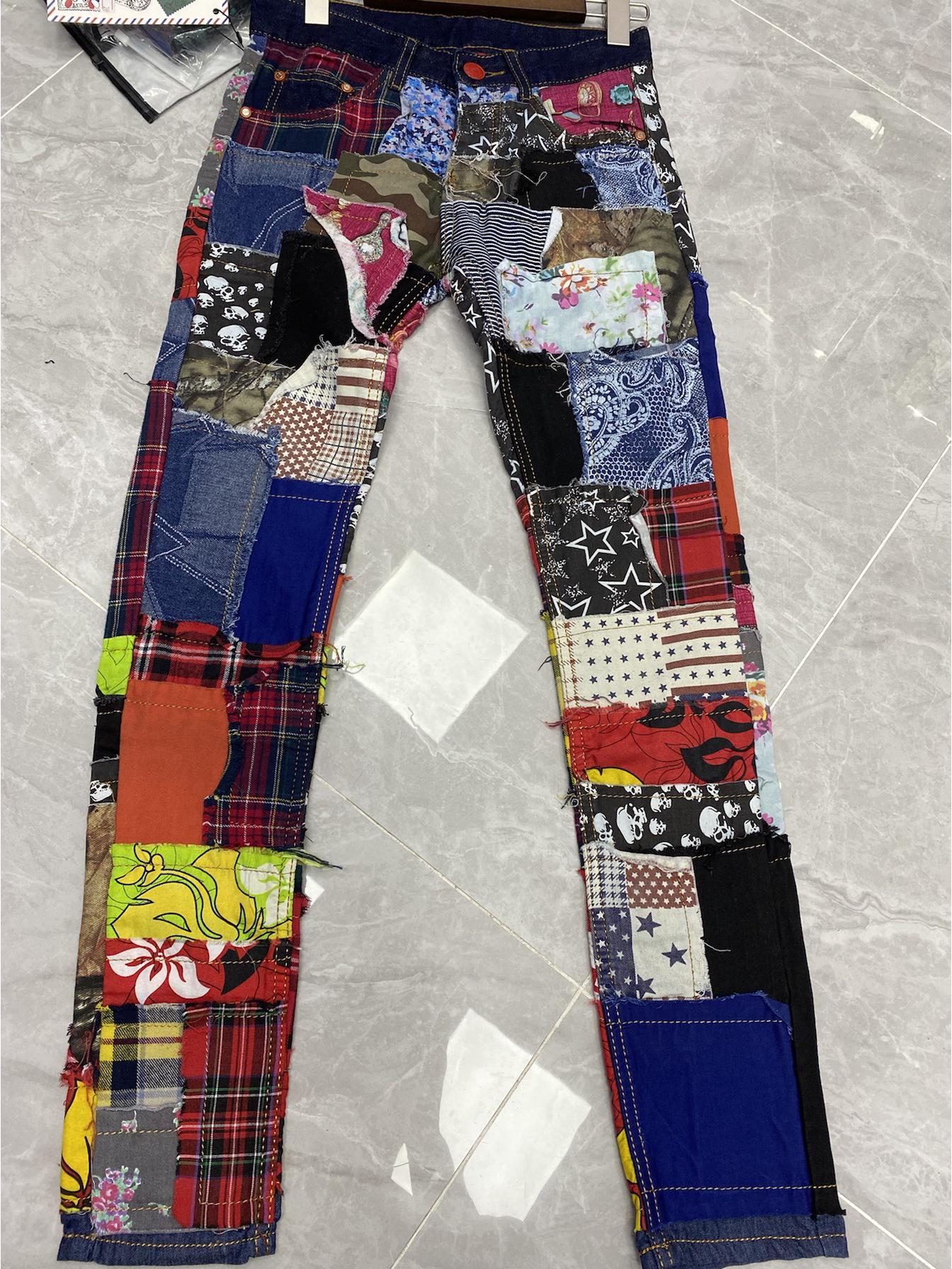 

2022 Молодежные мужские джинсы Patchwork Collage со средней посадкой, прямые — повседневная одежда, неэластичные 33 индиго