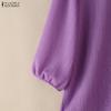 ZANZEA Blusa informal holgada de color liso con cuello redondo y mangas 3/4 para mujer