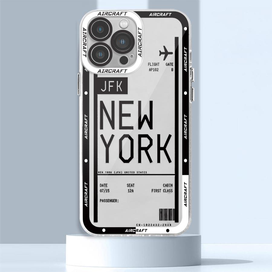 Airplane Bus Tickets Phone Case for iPhone 16 Pro 13 Pro Max SE 8 7 Plus XR 14 15 Pro Max 11 12 Mini X XS Max Clear Soft