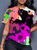 T-shirt da Donna Camo Rosa Vivace Stampa 3D—Stile Audace, Femminile Look Casual Accattivante Che