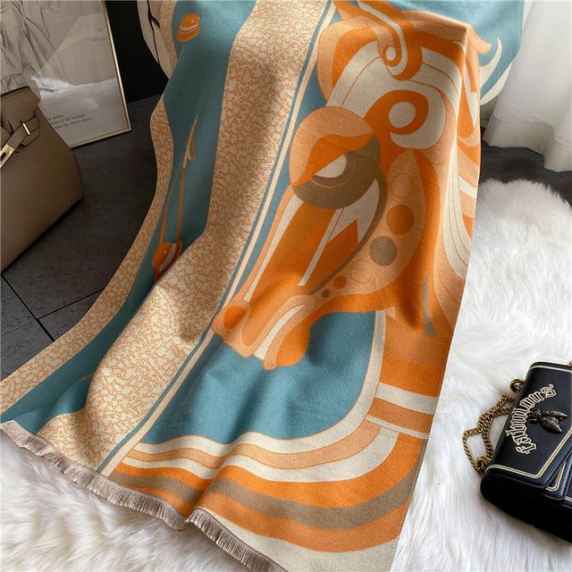 Luxusní kašmírový šátek Zimní Dámské Šály Pašmína Teplá Deka Zábaly Dámská šátek Foulard Bandana Značka Silný potisk šátky