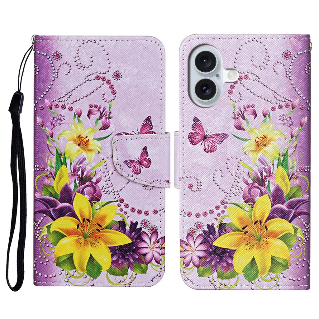 For iPhone 16 Case Pattern Printing Protective Leather Folio Phone Cover