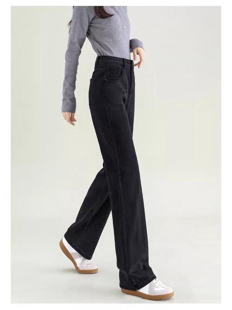 Women's 2025 High-Waisted Black Loose Straight-Leg Jeans: Slimming, Versatile, Wide-Leg Pants for Spring & Autumn