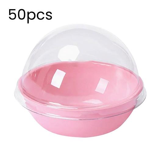 50Pcs Cake Packaging Box Set Transparent Plastic Mini Cupcake Boxes with Secure Lid Bakery Gift Box for Small Cakes Pastries Desserts Cookies