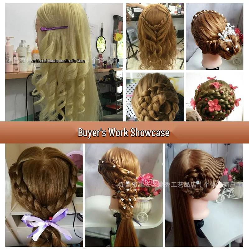 Real Hair Mannequin Head for Hairdressing, Braiding, Updos, and Makeup Practice