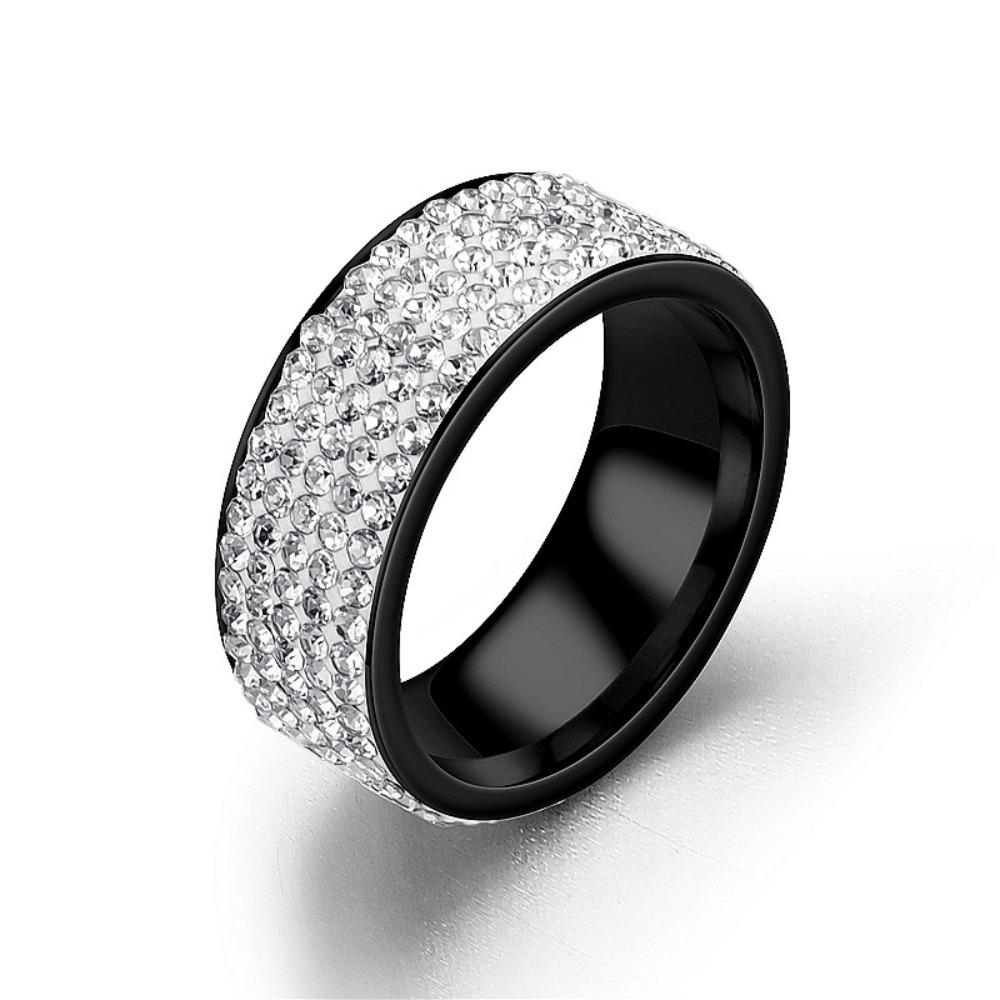 Luxury Personality Sparkle Five-row Zircon Stainless Steel Finger Rings for Men Women Fashion Couple Wedding Jewelry Accessories