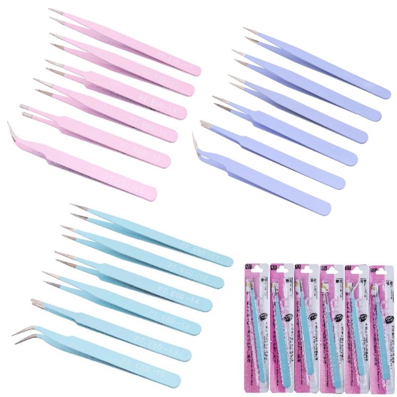 6 Pcs Anti-Static Stainless Steel Tweezers Electronics Tweezers Kit for Jewelry Crafts Electronics Picking Tools