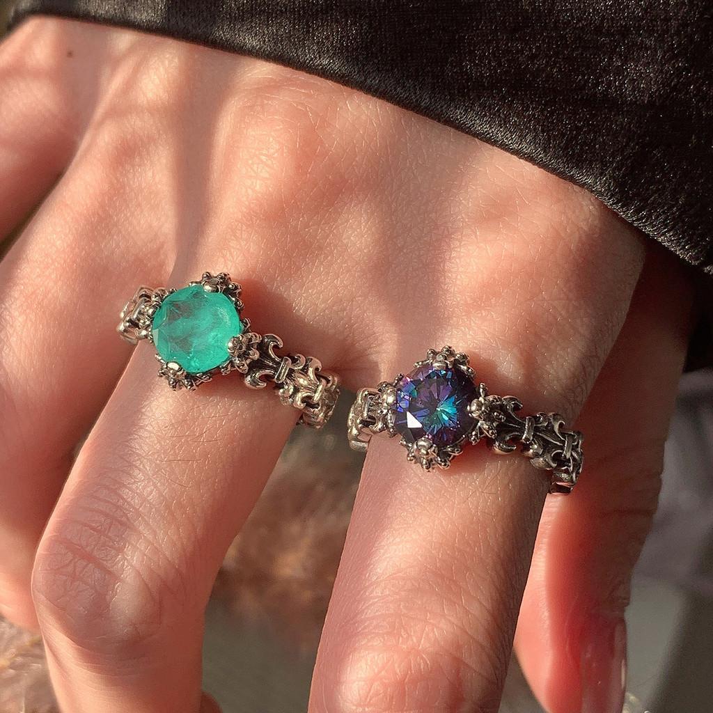 Trendy Sterling S925 Silver Mint Green Zircon Open Ring For Womens Fashionable Accessory