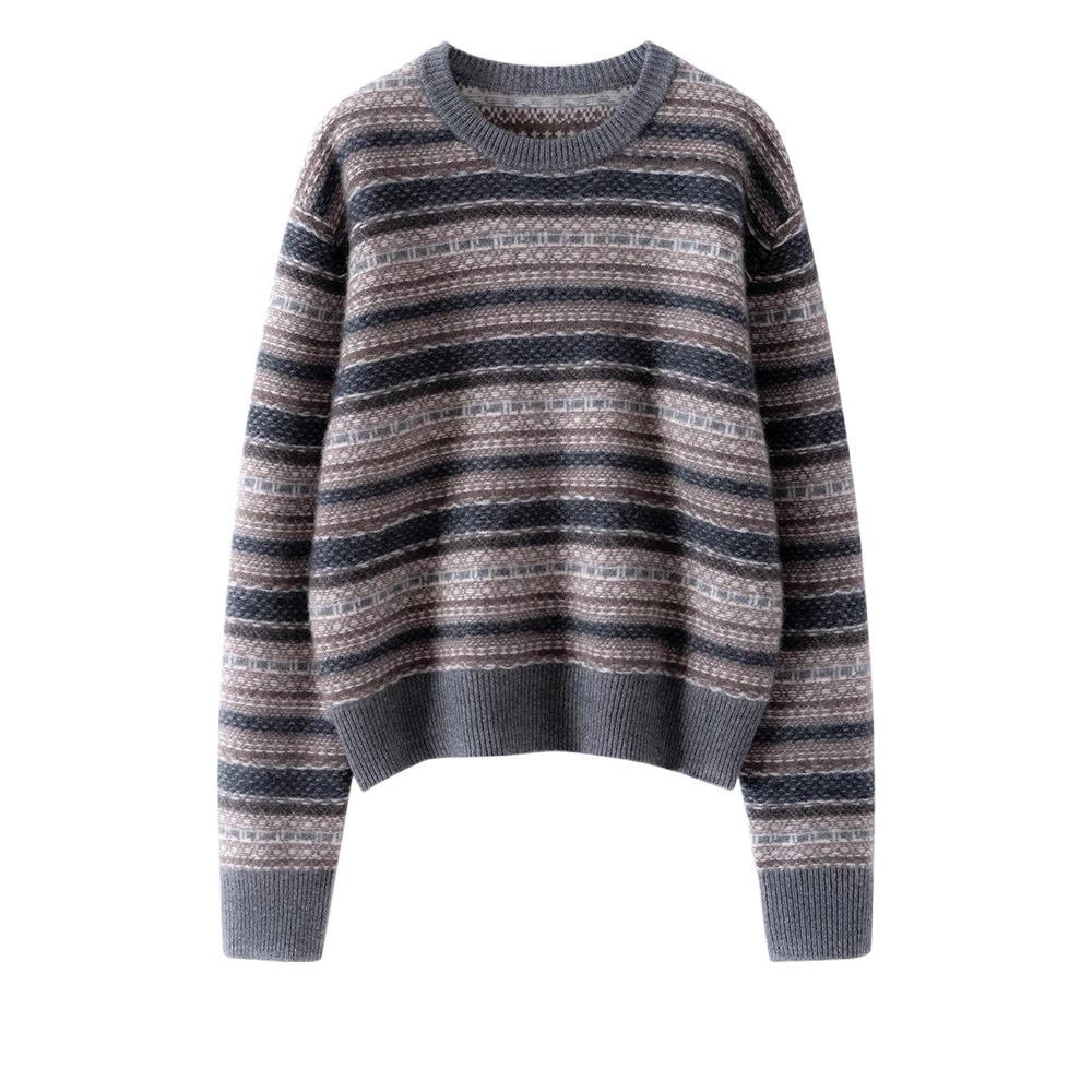 Mengyi 25 Autumn/Winter Cashmere Women's Fair Isle Retro Thick Pullover Sweater, Loose and Versatile.