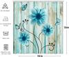 Teal Rustic Floral Shower Curtain, Retro Turquoise Flower And Butterfly Farm Wooden Decor For Bathroom, Blue Wild Daisy Flower