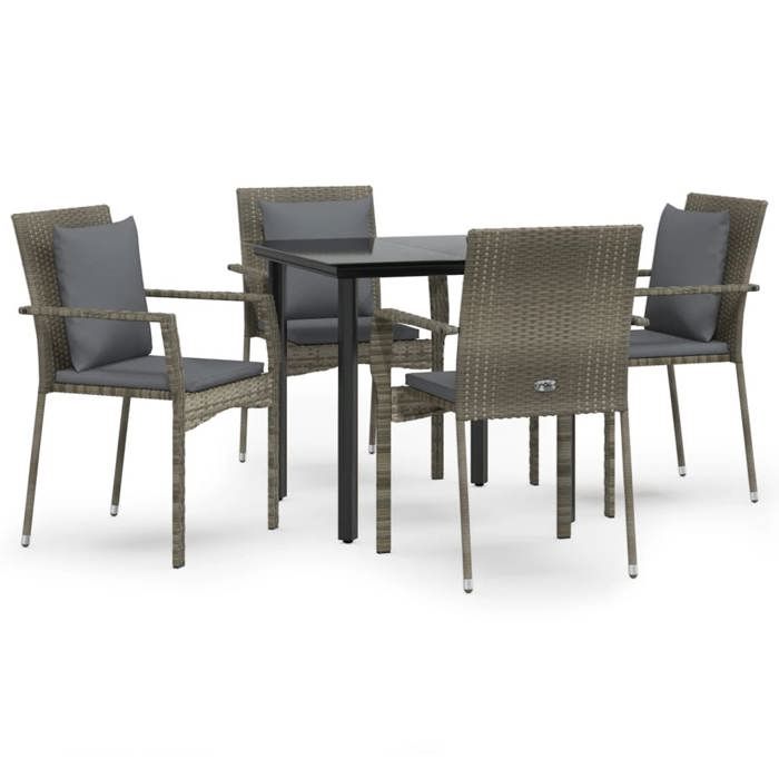 VidaXL Mobilier à dîner de jardin et coussins 5 pcs noir et gris 3185114
