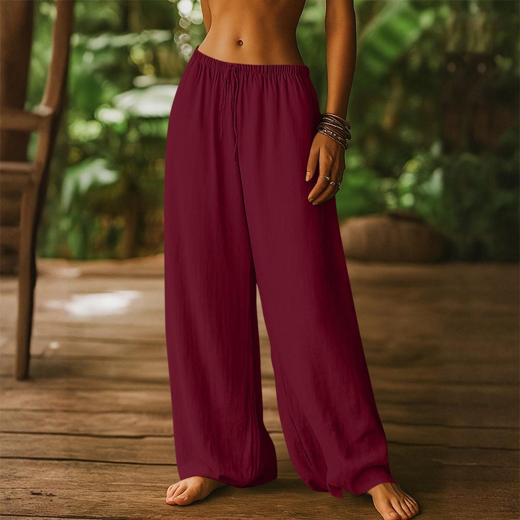 Women Loose Fit Wide Leg Elastic Waist Drawstring Palazzo Pants Casual Lightweight Summer Trousers for Daily Wear
