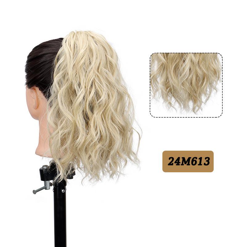 Synthetischer Lockiger Klauenclip-in Pferdeschwanz Blond Braun Kurzes Haarteil Kunsthaar Falscher Zopf Haarverlängerungen Kurzer Wasserwellen-Clip-in-Pferdeschwanz Haare