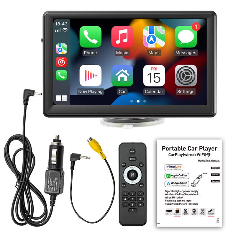 7" Portable Car Bluetooth MP5 Player with Android Auto, Rear View, Apple CarPlay, and Reversing Screen