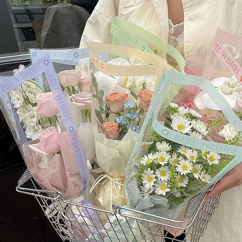 50Pcs Single Bouquet Flower Wrapping Paper Transparent Cellophane Gift Packaging Bag Wedding Birthday Party Florist Packing Bags