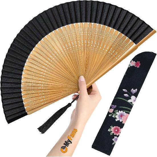 Hand Fan for Women Foldable - Folding Chinese Japanese Vintage Bamboo Silk Fan - Ideal for Hot Flashes, Church, EDM, Festivals, Dancing and Gifts