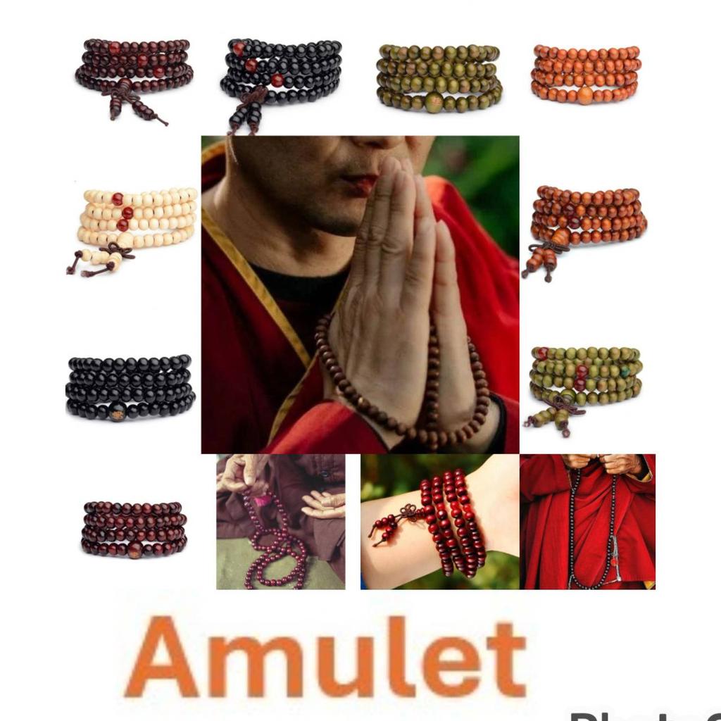 Chinese Amulet 6mm Natural Wood Buddhist 108 Bead Bracelets Buddha Bangles Meditation Prayer Unisex Men Women Vintage