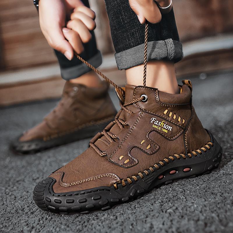 38-48Autumn /Winter Plus Velvet Warm Handmade Mens Boots Shoes Comfortable Ankle Boots for Men Casual Shoes Moccasins Man Tooling Shoes
