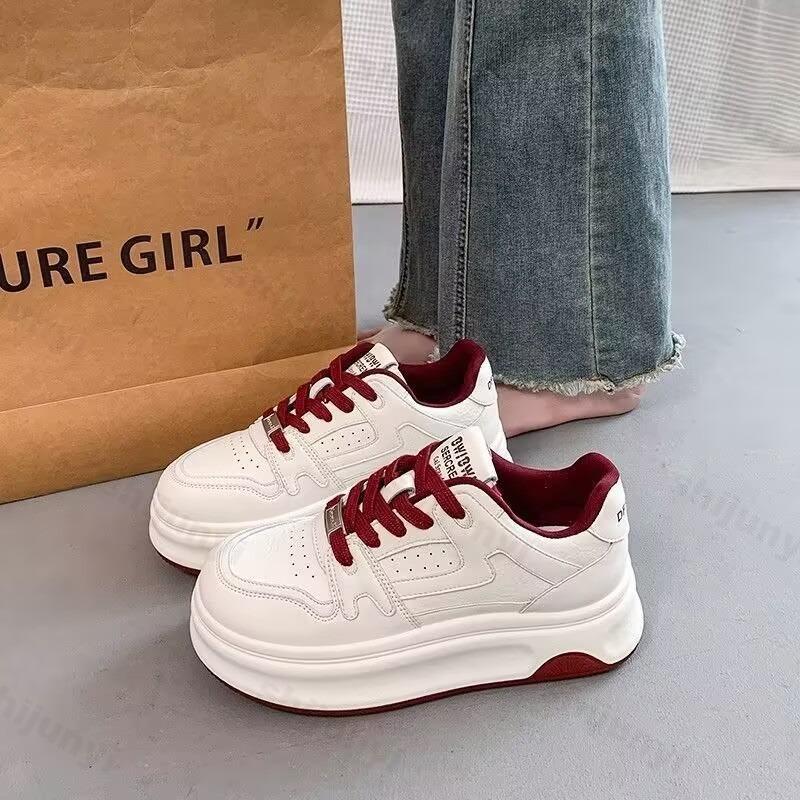 Fashion Women White Platform Sneakers 2025 Autumn New Height Increase Round Toe Lace Up Casual Shoes Comfortable Outdoor Non Slip Flats