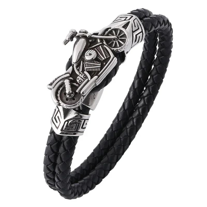 Vintage Handwoven Black Leather Bracelet with High Quality Metal Buckle Suitable for Men\'s Personalized Charm Wristband Jewelry