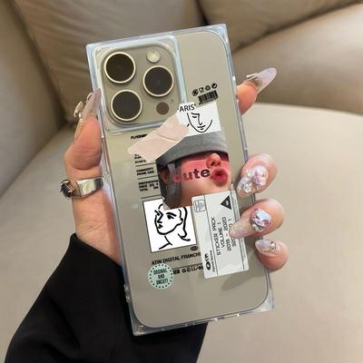 Clear Square Back Tube Case Protection For iPhone 11 13 14 Pro Max 16 ProMax 15 Plus 12 Anti-Oxygen,Pouty Female Emoticon Pattern Casing