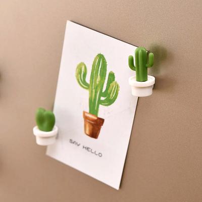 6pcs Cactus Magnetic Message Refrigerator Magnet Green Plant Potted Cactus Ball Three-dimensional Refrigerator Magnet
