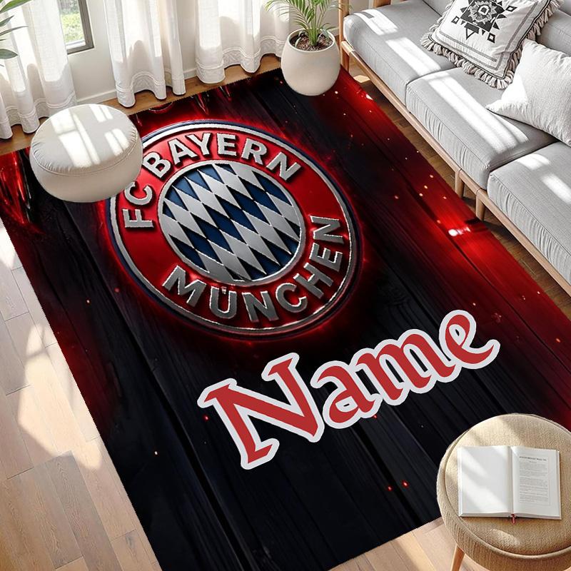 Custom Name Personalized FC Bayern Print Carpet, Versatile Home Decor Rug, for Playroom, Apartment, Balcony, Entryway, Hallway Gift