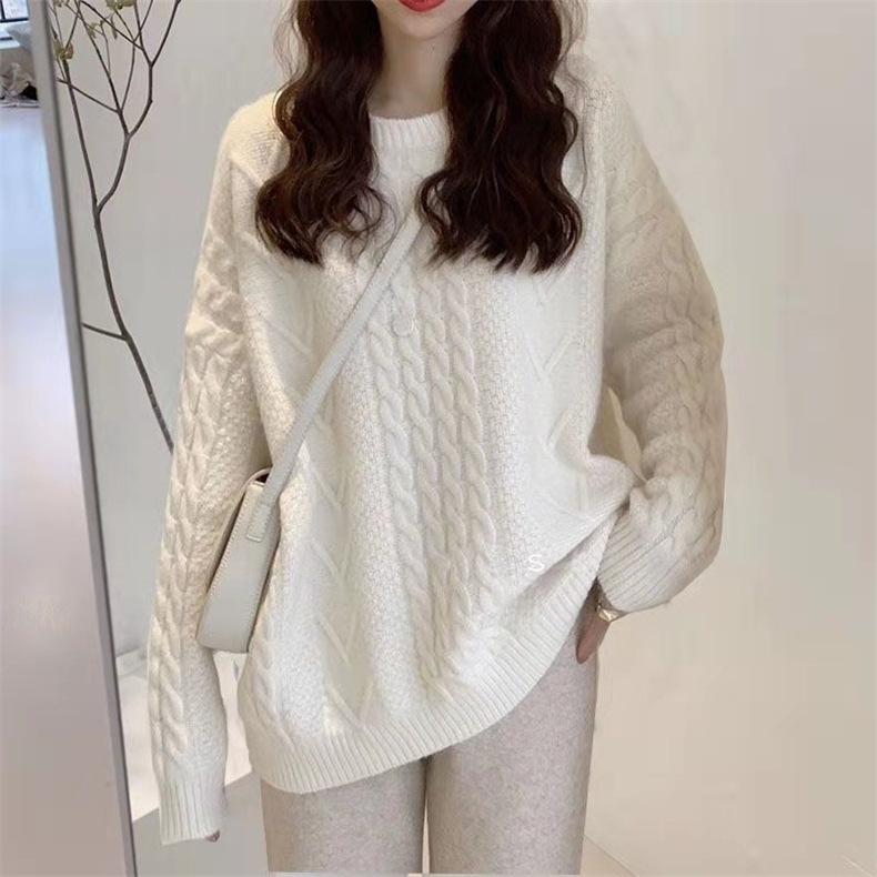 Twist pullover sweater 1011 autumn and winter new lazy wind solid color loose casual bottoming knitted sweater women's clothing