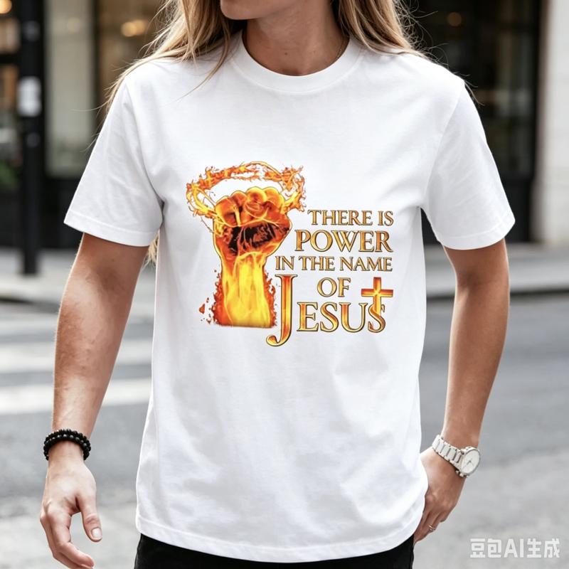 Christian Religious Quote Flame Fist Graphic T Shirt Inspirational Jesus Faith Printed Soft Cotton Crew Neck Short Sleeve Daily