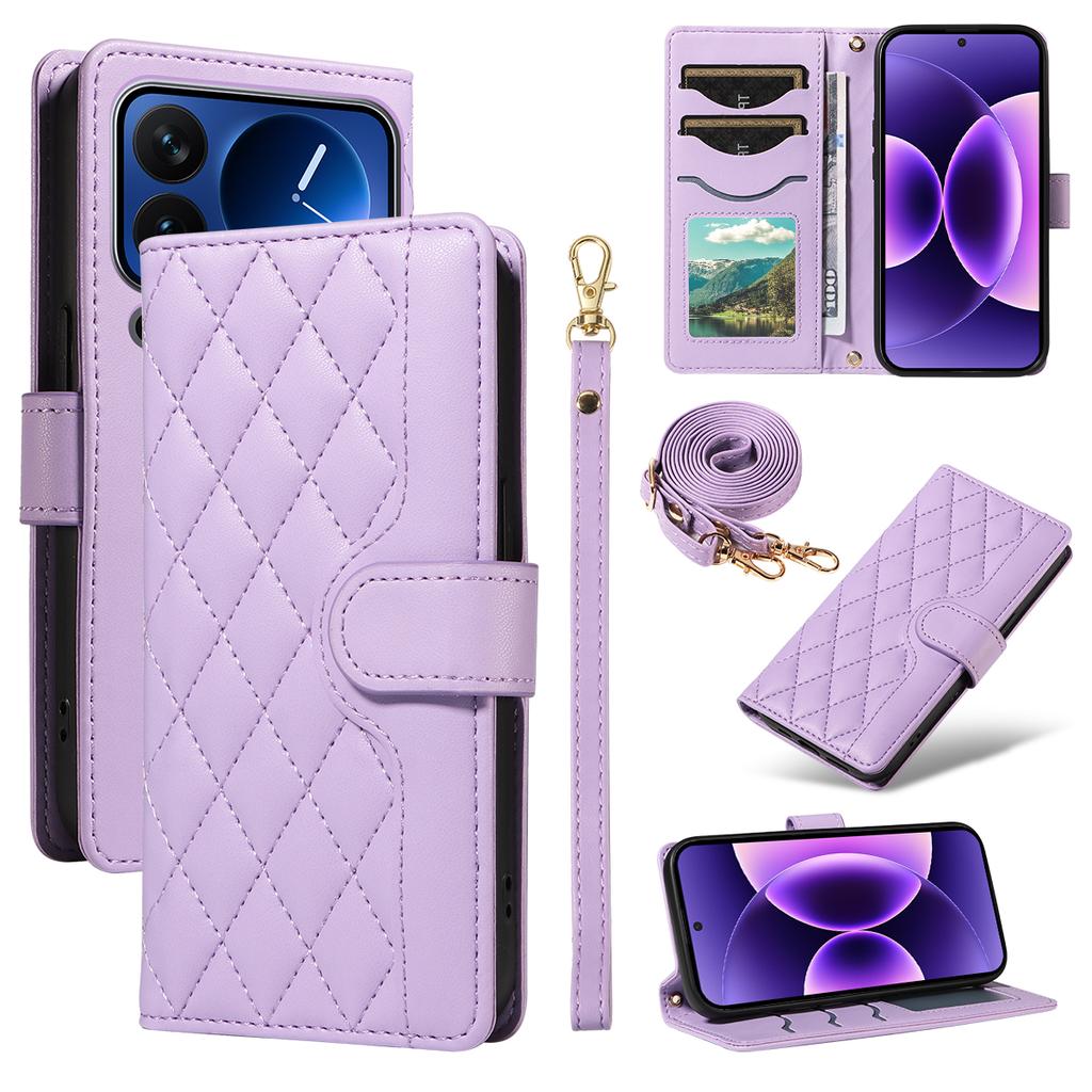 For Xiaomi 17 Pro Wallet Case Rhombus Leather Phone Cover with Strap