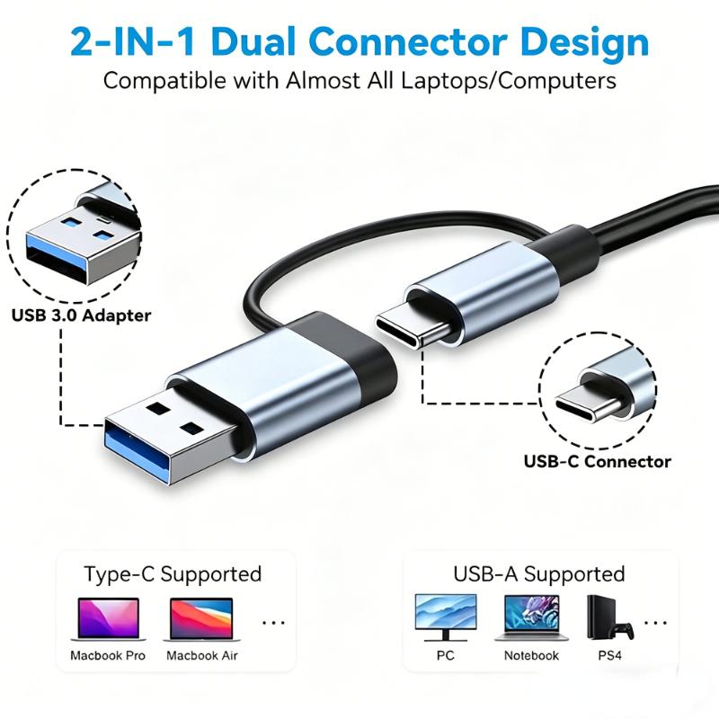 7/8Port USB C Hub Expander Multiport Adapter TypeC Splitter Dock USB3.0 Port for Xiaomi Phone Tablet Fast Data Transfer Charging