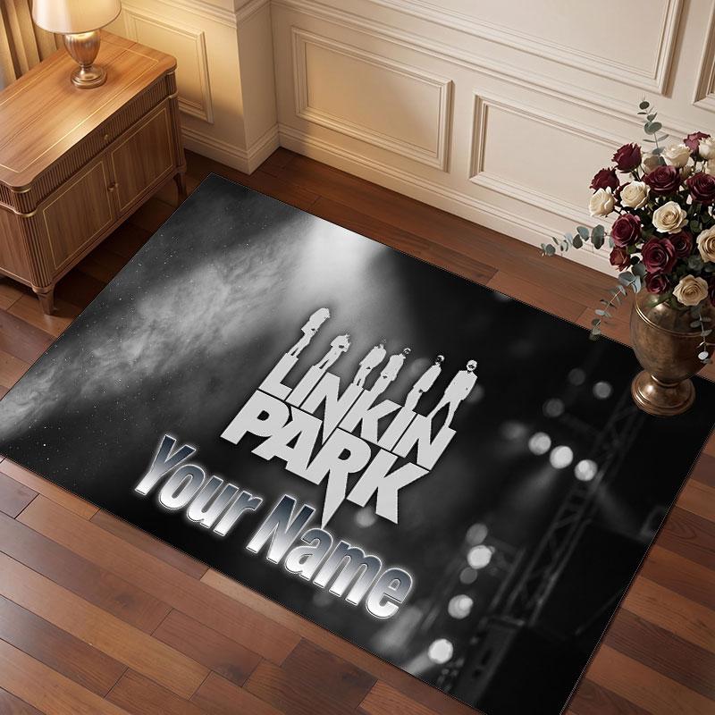 Linkin Park Personalized Crystal Velvet Carpet, Customized Name Text Soft Anti‑Slip Rug for Living Room Bedroom