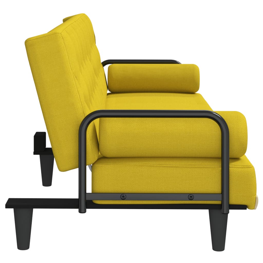 Sofa Bed with Armrests Light Yellow Fabric