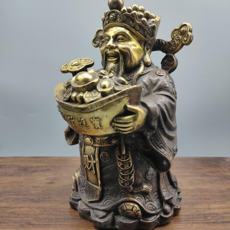 Antique Copper God Of Wealth Buddha Statue Decoration Gift Home Worship Shop Housewarming Craft Ornament