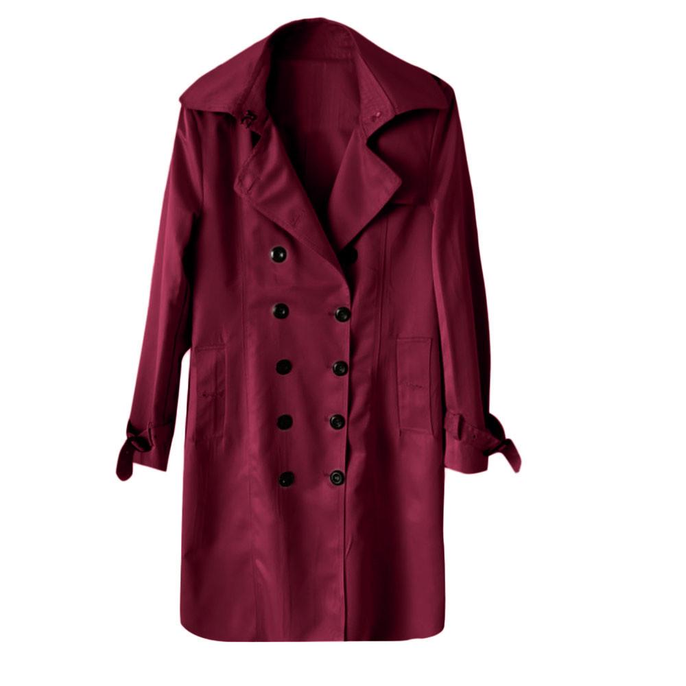 Womens Winter Lapel Double-Breasted SlimLong Trench Coat Overcoat 