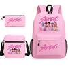 Large Capacity Schoolbag with Shoulder Strap; Student Three-piece Pencil Case Set