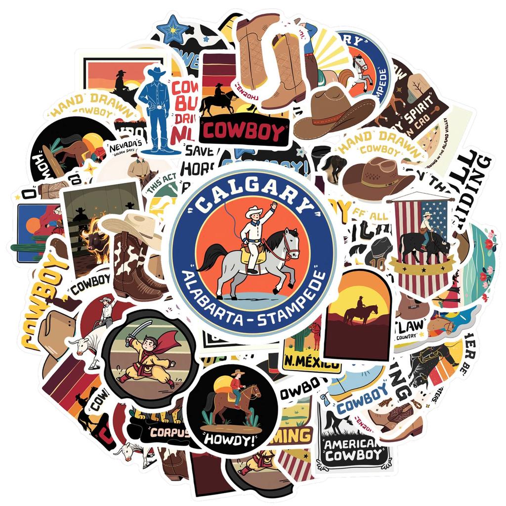 35pcs-50pcs Vintage Rodeo Stickers Cartoon Western PVC Sticker Stickers For Guitar Laptop Helmet Skateboard Suitcase DIY