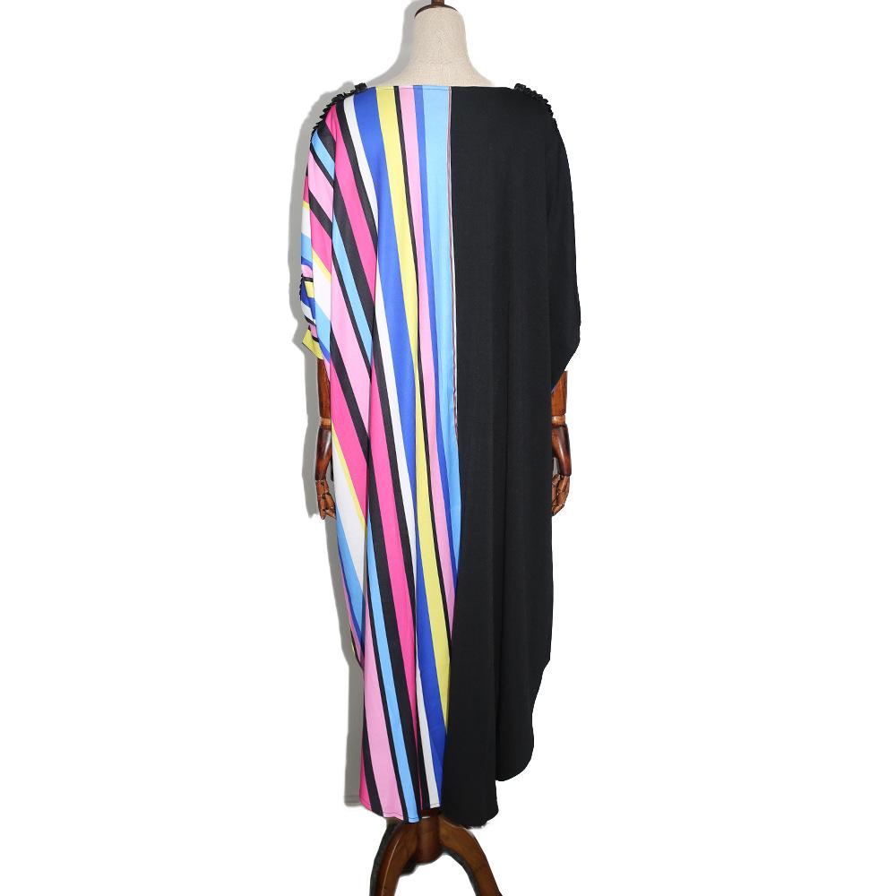 2022 African Plus Size Women's Vertical Stripe Print Sleeve Muslim Dress