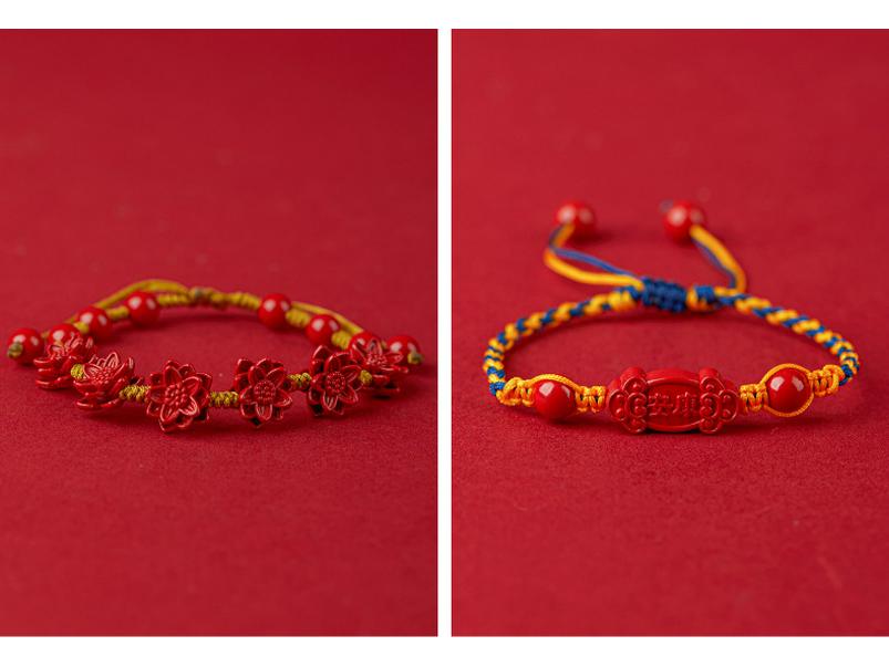 Jing Chunlan Handmade Cinnabar Red Sand Pixiu Bracelet