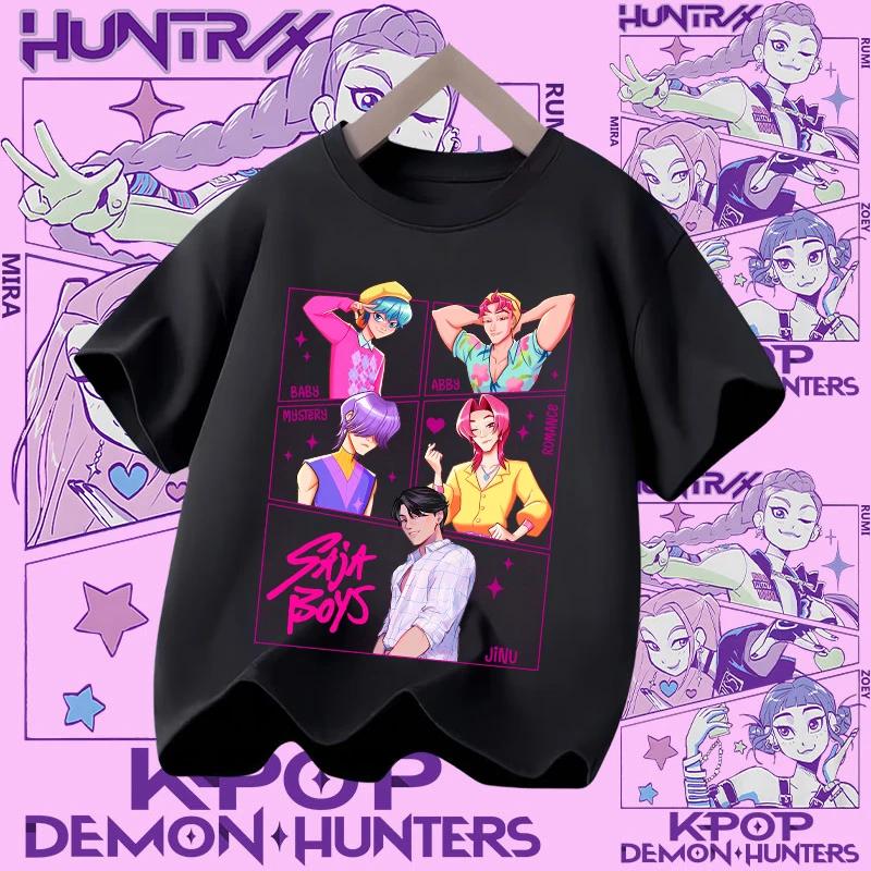 2026 new summer short-sleeved boys' casual shirt Polyester T-shirt for children aged 1-12, girls' sports shirt, K-pop Demon Hunter