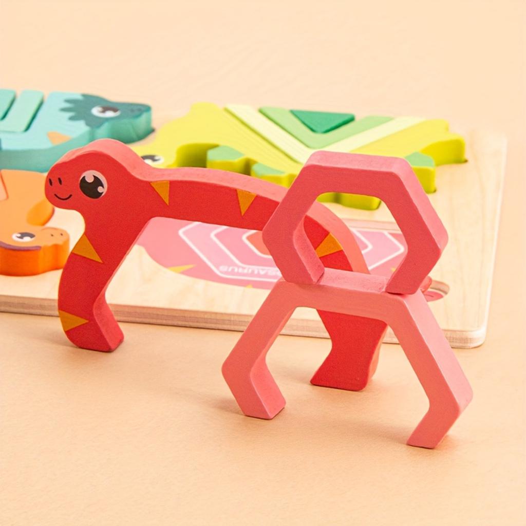 Wooden Dinosaur Shape Puzzle For Toddlers 3 To 5, Sorting & Stacking Toys For Baby Boys Girls, Shape Sorter And Color Sensory Educational Toys