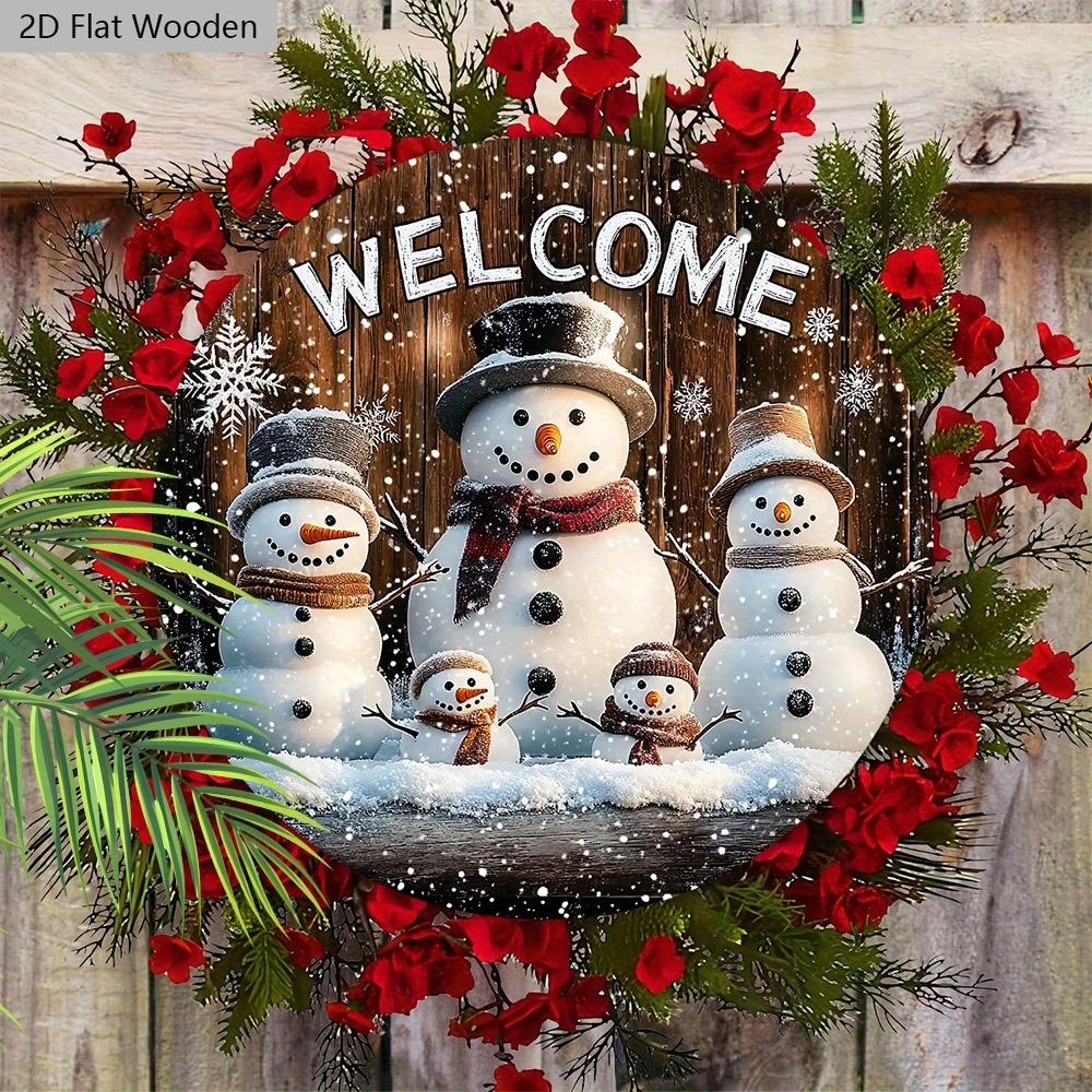 Rustic Christmas Wooden Sign with Adorable Snowman Pattern - Navidad Round Sign for Front Door, Wall Hanging Decor - Ideal Christmas Ornament