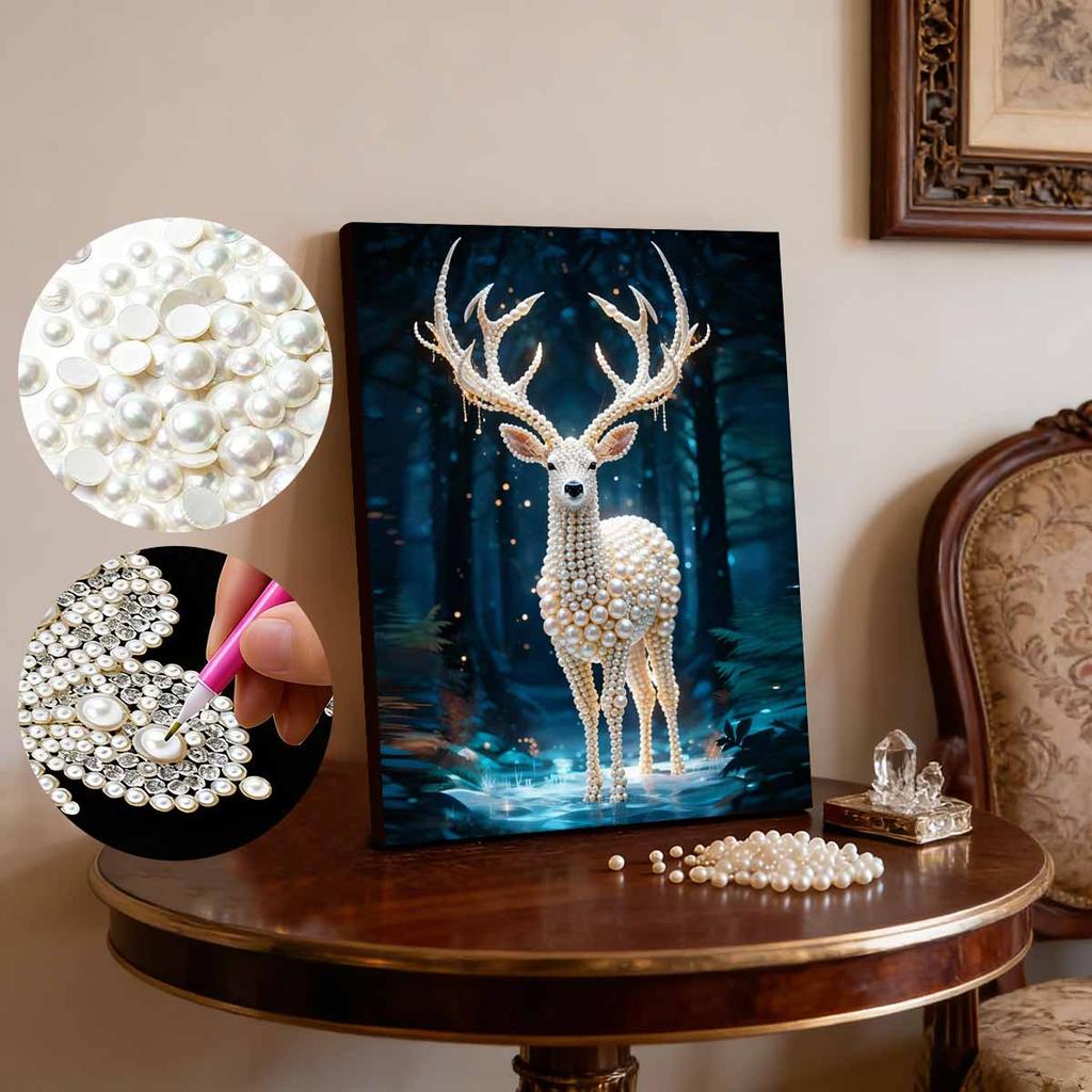 DIY Pearl Painting Set Little Deer Pattern Home Decoration Handmade Sticky Diamond Creative Canvas Pearl Art Painting Crafts Perfect Gift