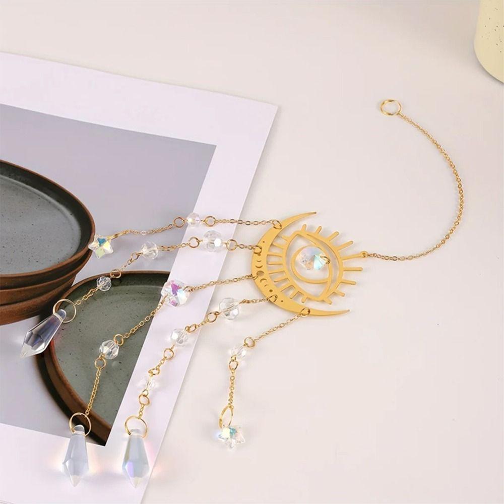 Moon Eye Sunshine Catcher Golden Moon Hanging Decoration Flame Moon Crystal Pendant  Garden