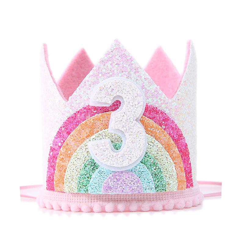 1st Birthday Party Decor Hat Kids 1 2 3 Year Happy Birthday Boy Girl First Birthday Party Baby Shower Decor Pink Kids Crown Hat