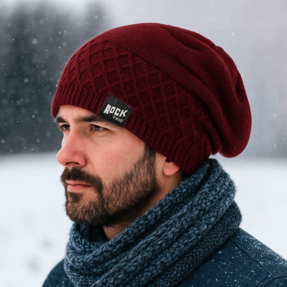 Fleece Lined Skull Cap Solid Color Winter Hats Simple Knitted Hats Winter