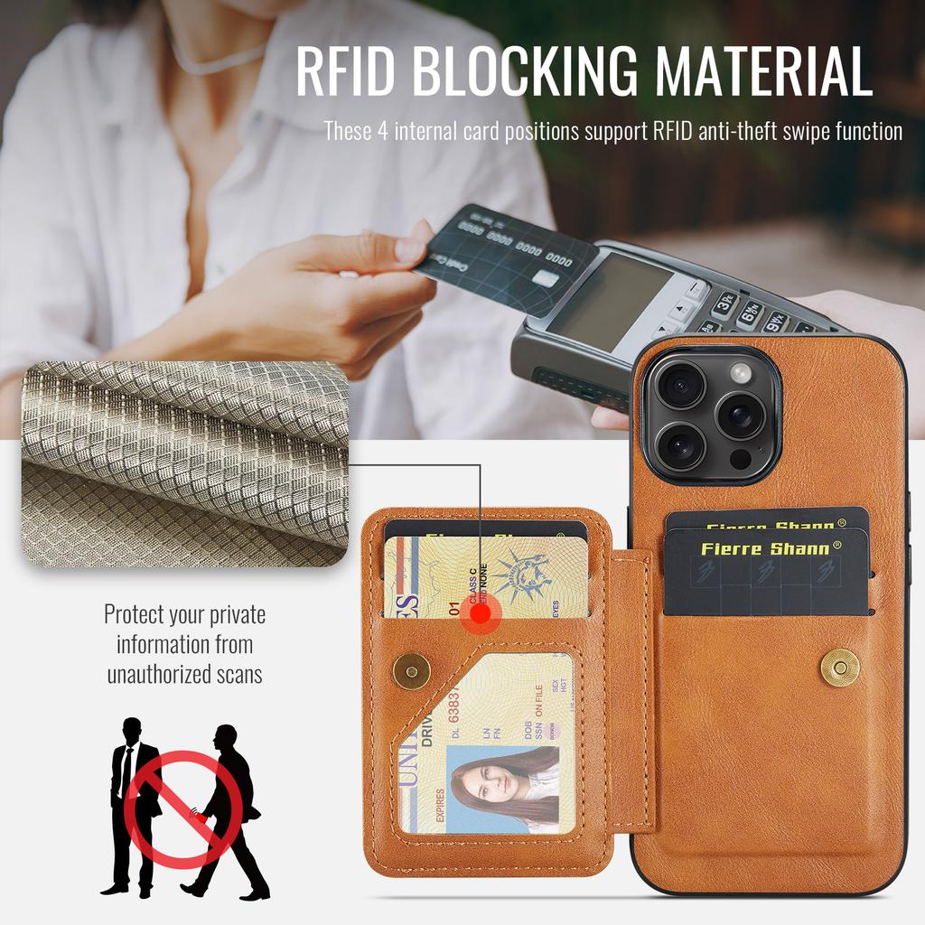 FIERRE SHANN 024 For iPhone 16 Pro Max Case Card Holder Kickstand Waxy Texture Leather+TPU Phone Cover